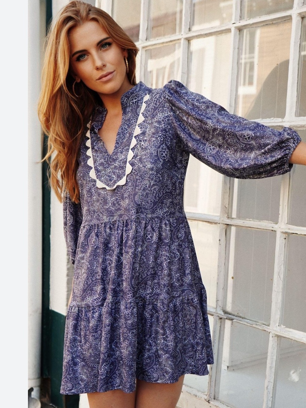 SMITH & QUINN Paisley Blue Floral Mini Dress Cottagecore Size S